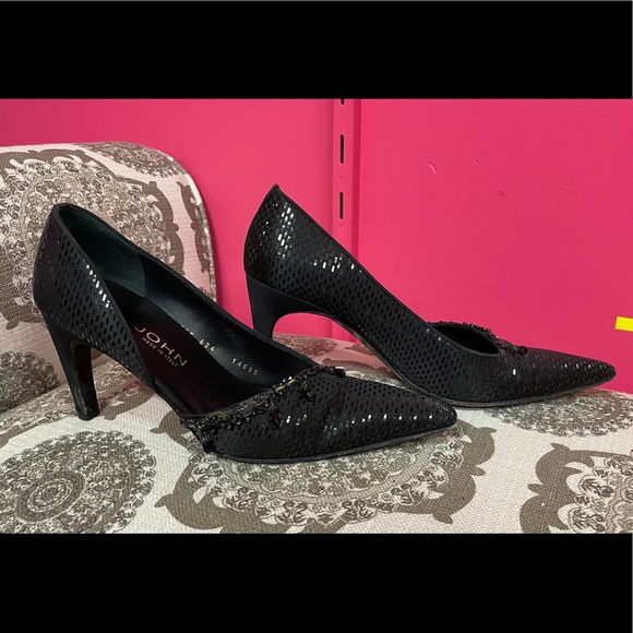 St John evening Pointed Toe Sequin Pumps Detailed Size 7.5 Shoes - Picture 2 of 4